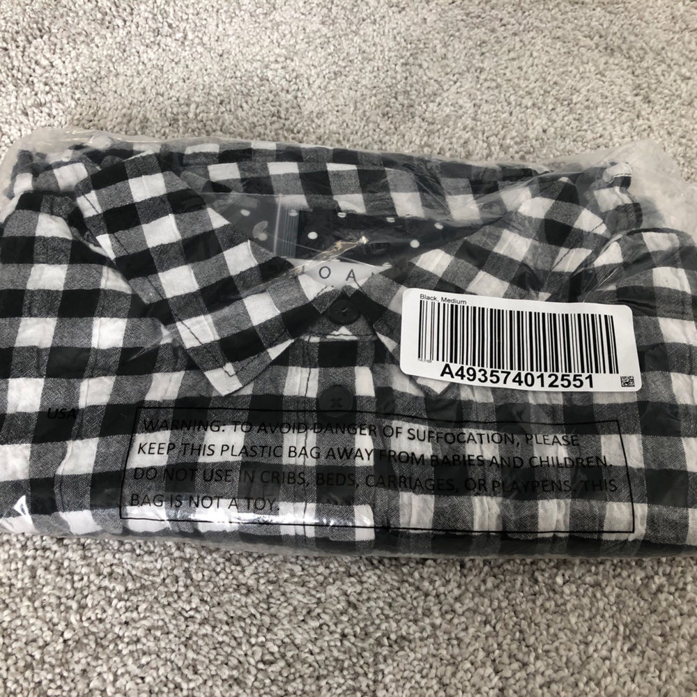 NWT Joan Rivers (from QVC) Gingham Short-Sleeve Shirt, Black & White, Size M - Picture 7 of 8